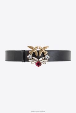 Belts | Love Birds high leather belt with jewel Pinko BLACK-ANTIQUE GOLD T8J28970