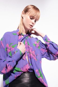 Blouses | Iris-print blouse with crossover detail Pinko PURPLE/PINK/GREEN T8J28263