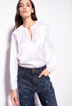 Blouses | Long-sleeved stretch satin blouse Pinko BRIGHT WHITE T8J28303