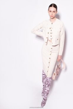 Cardigan | Cropped jacquard Love Birds cardigan Pinko BIRCH BEIGE T8J28558