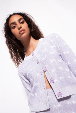 Cardigan | Cropped lurex Monogram cardigan Pinko LILAC/WHITE T8J28521