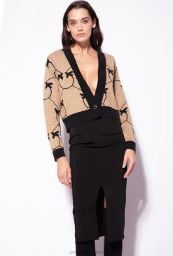 Cardigan | Cropped Monogram jacquard cardigan Pinko GOLD/BLACK T8J28556