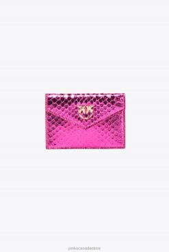 Clutch Bags | Galleria Flat card holder in laminated reptile skin Pinko FUCHSIA-SHINY GOLD T8J281172