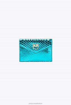 Clutch Bags | Galleria Flat card holder in laminated reptile skin Pinko PETROL-SHINY GOLD T8J281171