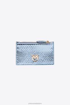 Clutch Bags | Galleria zipped card holder in laminated reptile skin Pinko LIGHT BLUE-SHINY GOLD T8J281179