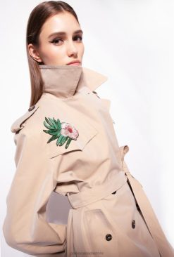 Coats | Embroidered trench coat Pinko SAFARI BEIGE T8J28837