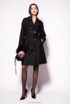 Coats | Jacquard trench coat with logo pattern Pinko LIMO BLACK T8J28838