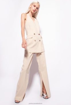 Coats | Long linen vest Pinko FROSTED ALMOND BEIGE T8J28112