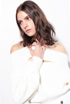 Jumpers | Fisherman’s rib-knit off-the-shoulder pullover Pinko SILK WHITE T8J28496