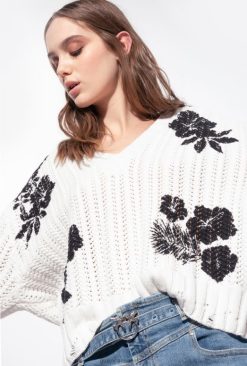 Jumpers | Graphic floral-print pullover Pinko WHITE/BLACK T8J28499