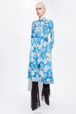Long Dresses | Graphic floral shirt dress Pinko TURQUOISE/BUTTER/BLACK T8J2852
