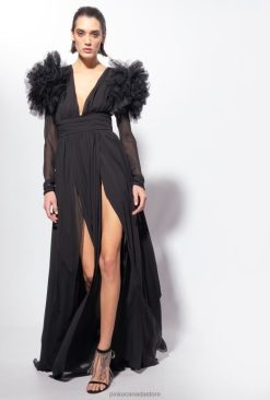 Long Dresses | Long chiffon and tulle dress Pinko LIMO BLACK T8J28187