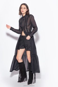Long Dresses | Long muslin shirt dress Pinko LIMO BLACK T8J2898
