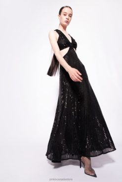 Long Dresses | Long striped dress with sequins all over Pinko LIMO BLACK T8J28155