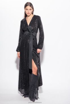 Long Dresses | Sequinned wraparound dress Pinko LIMO BLACK T8J28197