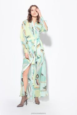 Long Dresses | Voile shirt dress with flower-bud print Pinko MULTICOLOUR - AQUA GREEN/BEIGE T8J2837