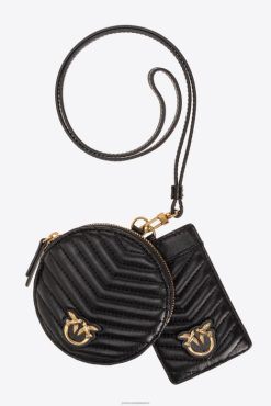 Microlove Bags | Neck pouches with chevron motif Pinko BLACK-ANTIQUE GOLD T8J281250