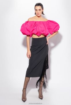 Mid-Calf Length Skirts | Calf-length skirt with side fringing Pinko LIMO BLACK T8J28910