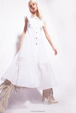 Mid-Length Dresses | Cotton dress with broderie anglaise Pinko BRIGHT WHITE T8J28225
