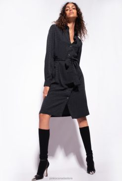 Mid-Length Dresses | Jacquard shirt dress with logo print Pinko LIMO BLACK T8J28119