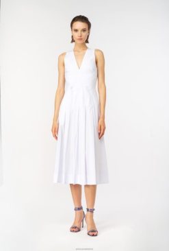Mid-Length Dresses | Pleated poplin dress Pinko BRIGHT WHITE T8J2846