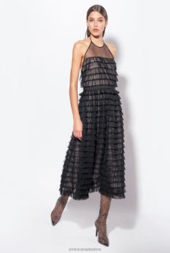Mid-Length Dresses | Ruffled tulle midi dress Pinko BLACK/NUDE T8J28116