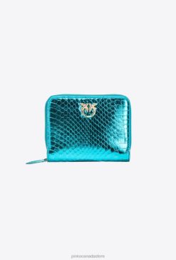 Purses | Galleria zip-around purse in laminated reptile skin Pinko PETROL-SHINY GOLD T8J281174