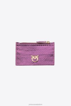 Purses | Galleria zipped card holder in laminated reptile skin Pinko PURPLE-SHINY GOLD T8J281180