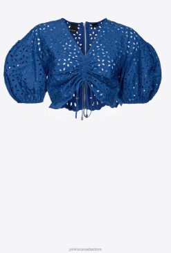 Shirts | Cotton crop top with broderie anglaise Pinko BLUE T8J28289