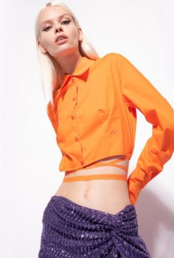 Shirts | Cropped poplin shirt Pinko BRIGHT ORANGE T8J28233