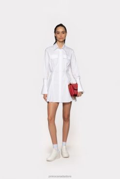 Short Dresses | Short cotton poplin shirt dress Pinko BRIGHT WHITE T8J2865