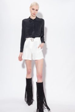Shorts | Belted linen shorts Pinko SILK WHITE T8J28686