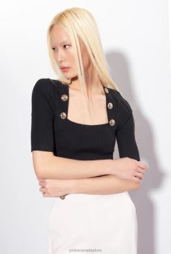 Sweaters | Rib-knit top with golden buttons Pinko LIMO BLACK T8J28492
