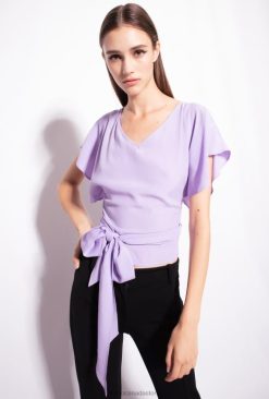 Top | Crepe marocain top with sash Pinko PURPLE TULIP T8J28406