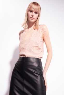 Top | Jacquard logo top with lace Pinko NUDE - ROSE T8J28327