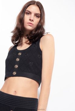 Top | Monogram jacquard crop top Pinko LIMO BLACK T8J28364