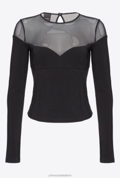 Top | Neoprene and tulle top Pinko LIMO BLACK T8J28473