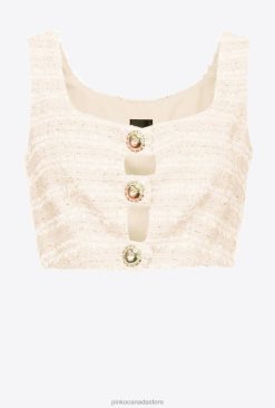Top | Patterned tweed crop top Pinko PINK SMOKE WHITE T8J28322