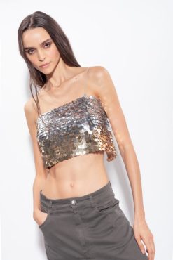 Top | Sequinned crop top with fade effect Pinko GOLD/SILVER T8J28317