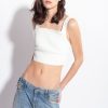 Top | Stretch linen crop top Pinko CLOUD WHITE T8J28448